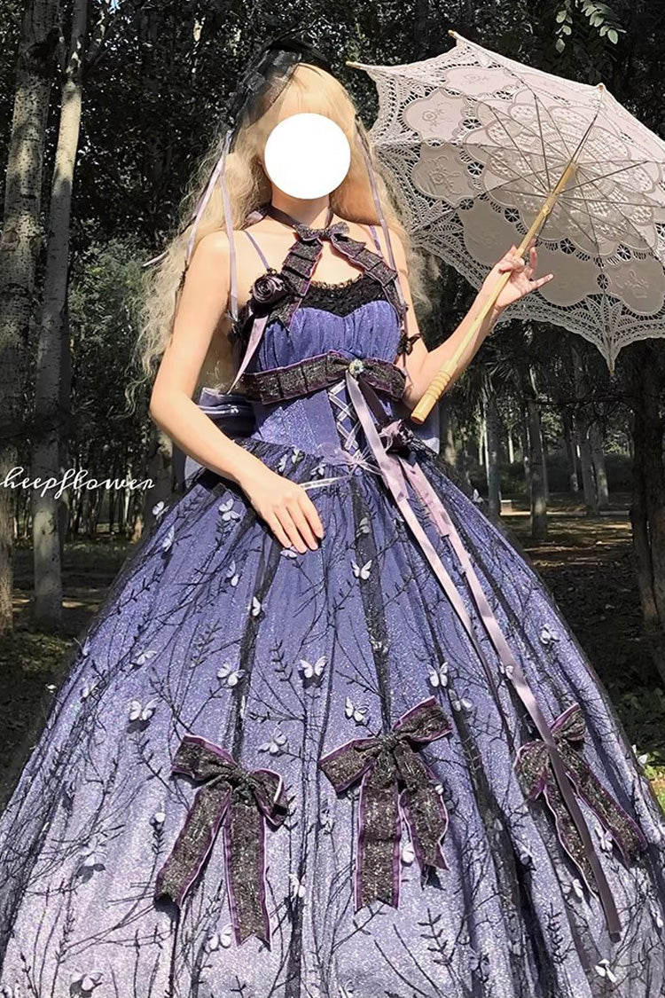 Purple Starry Night Solo Sleeveless Jacquard Bow Lace-Up Sweet Princess Lolita Jsk Dress