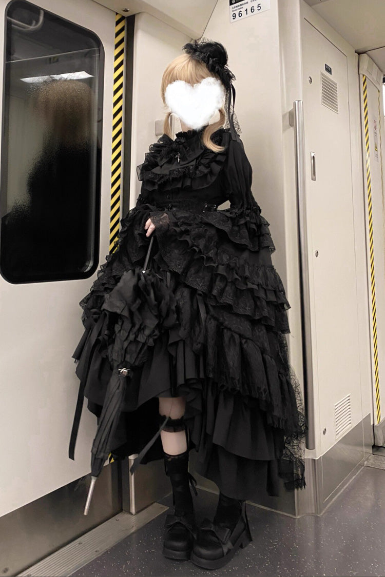 Black Eternal Taboo Long Hime Sleeves Ruffled Bow Gothic Lolita Skirt Dress Set