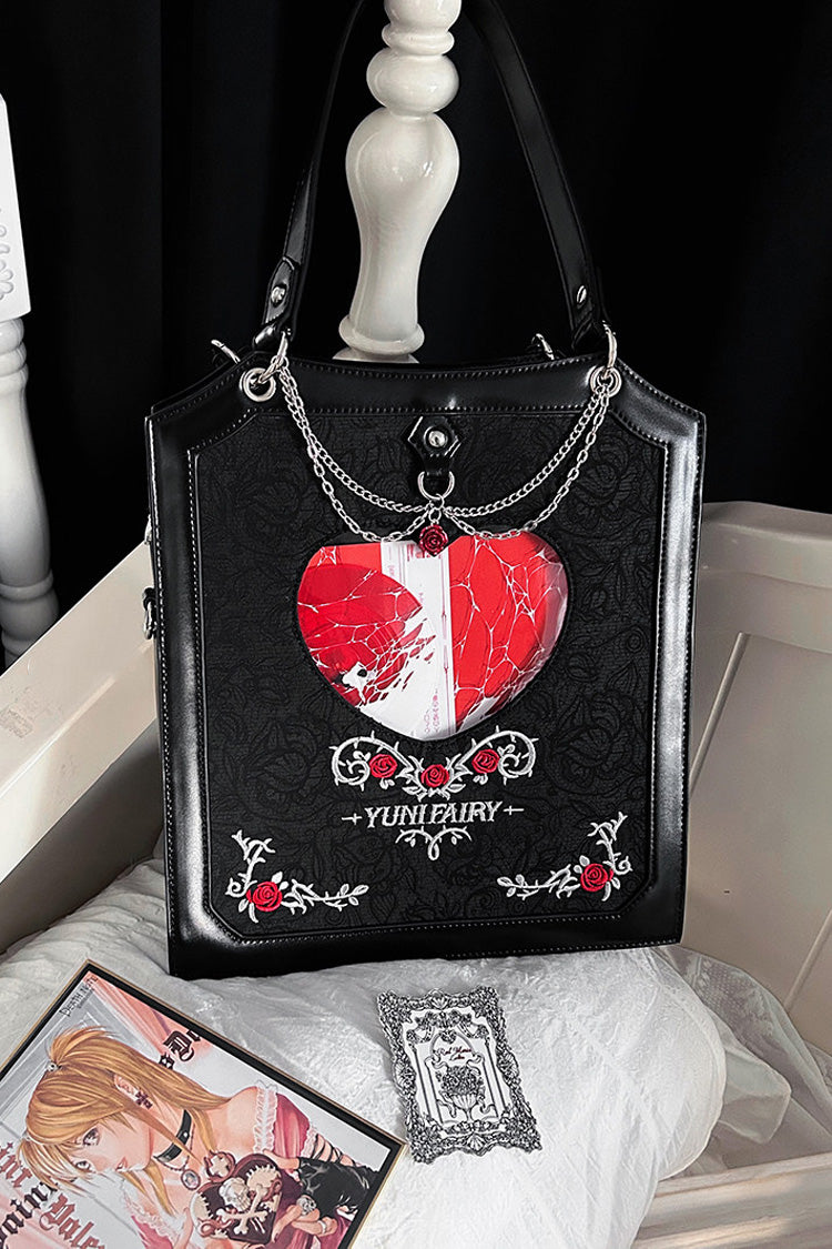 Black Rose Thorns Cut-Out Embroidered Chain-Decorated Gothic Lolita Itabag