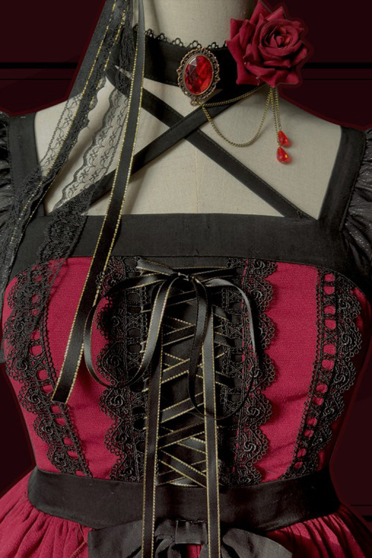 Red Seven Deadly Sins - Wrath Double-Layered Ruffle Stitching Lace Gothic Lolita Jsk Dress