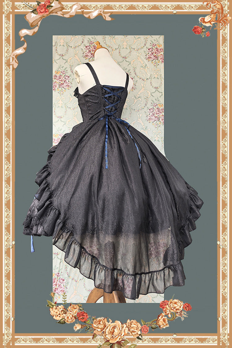 Lilith's Cage Sleeveless Print Ruffle Bowknot Lace-Up Gothic Elegant Lolita Jsk Dress 2 Colors