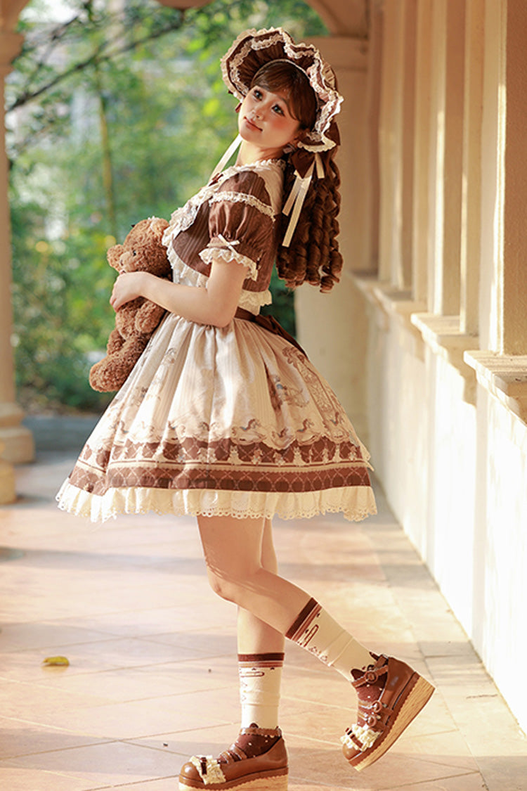 Sea Salt Fairy Tale Doll Short Sleeves Print Ruffle Bowknot Sweet Lolita Dress 2 Colors