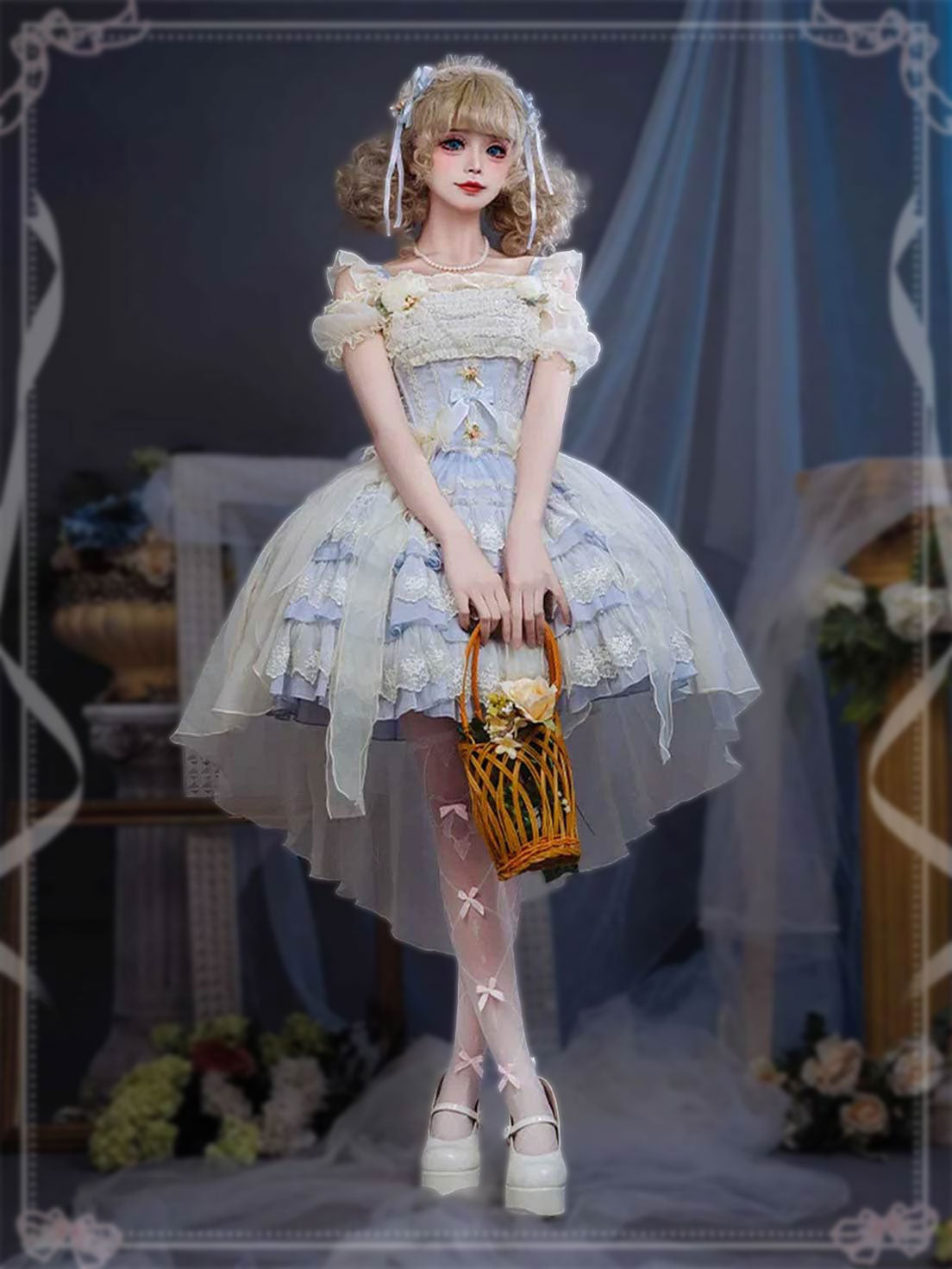 Ballet Cake Dress Hime Lolita Tea Party Fashion Whimsical Light Blue Organza Dress