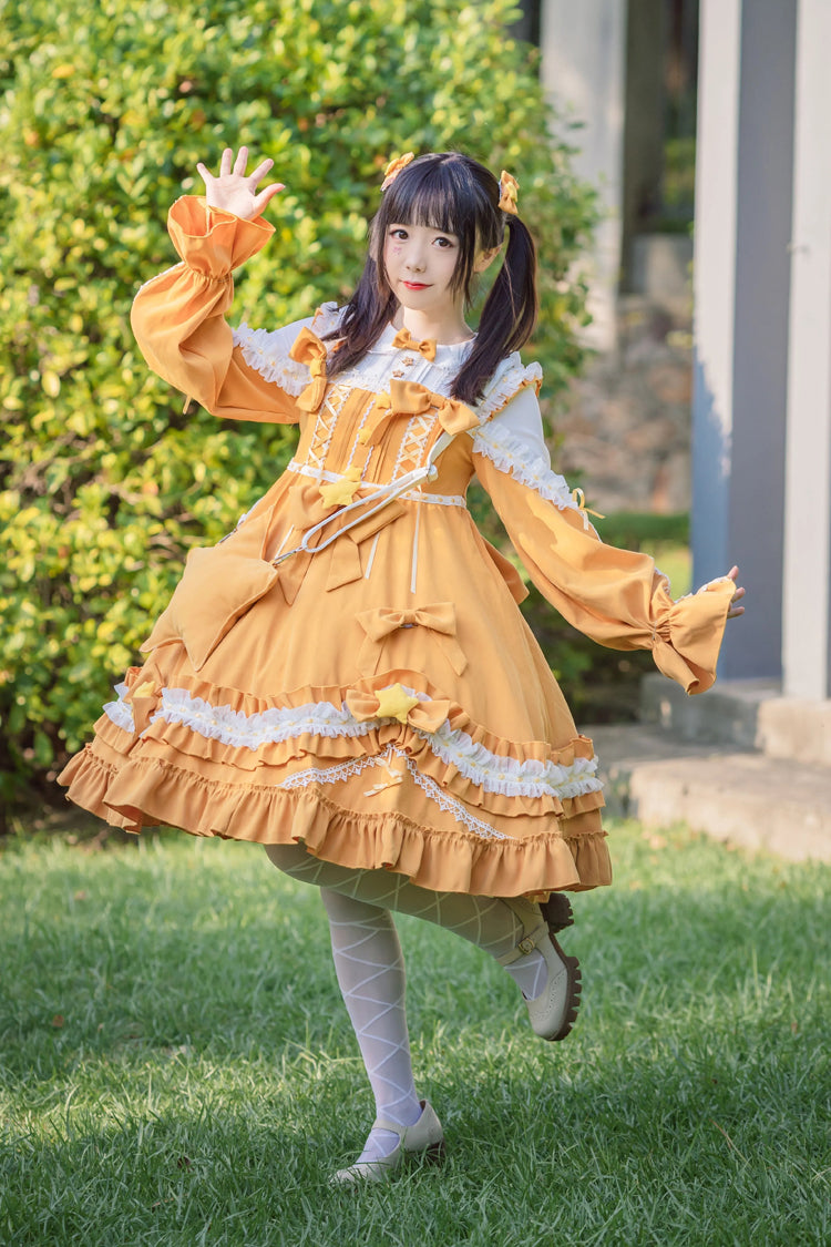 Multi-Color Long Sleeves Ruffle Embroidery Bowknot Sweet Lolita Dress 3 Colors