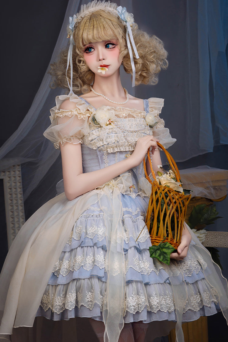 Tears of Rose Sleeveless Multi-Layered Ruffle Cardigan Bowknot Lace Sweet Ballet Lolita Jsk Dress 2 Colors