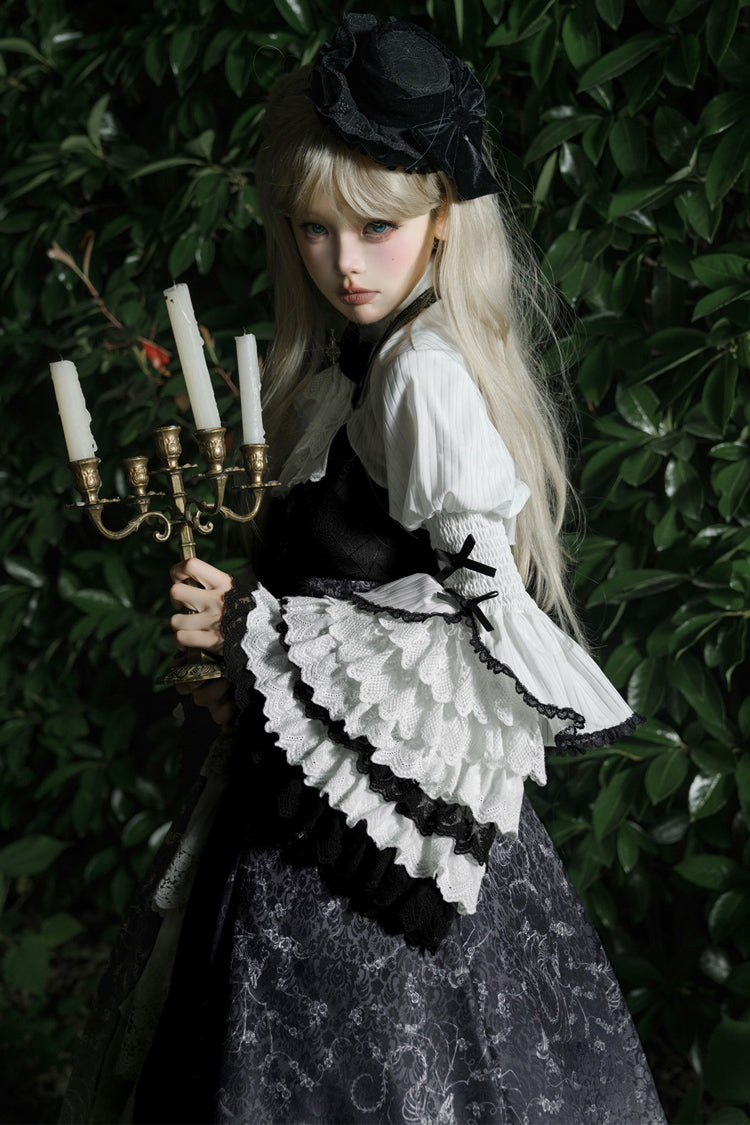 Black/White Print Bone Magic Ruffle Cardigan Lace Classic Gothic Princess Lolita Jsk Dress