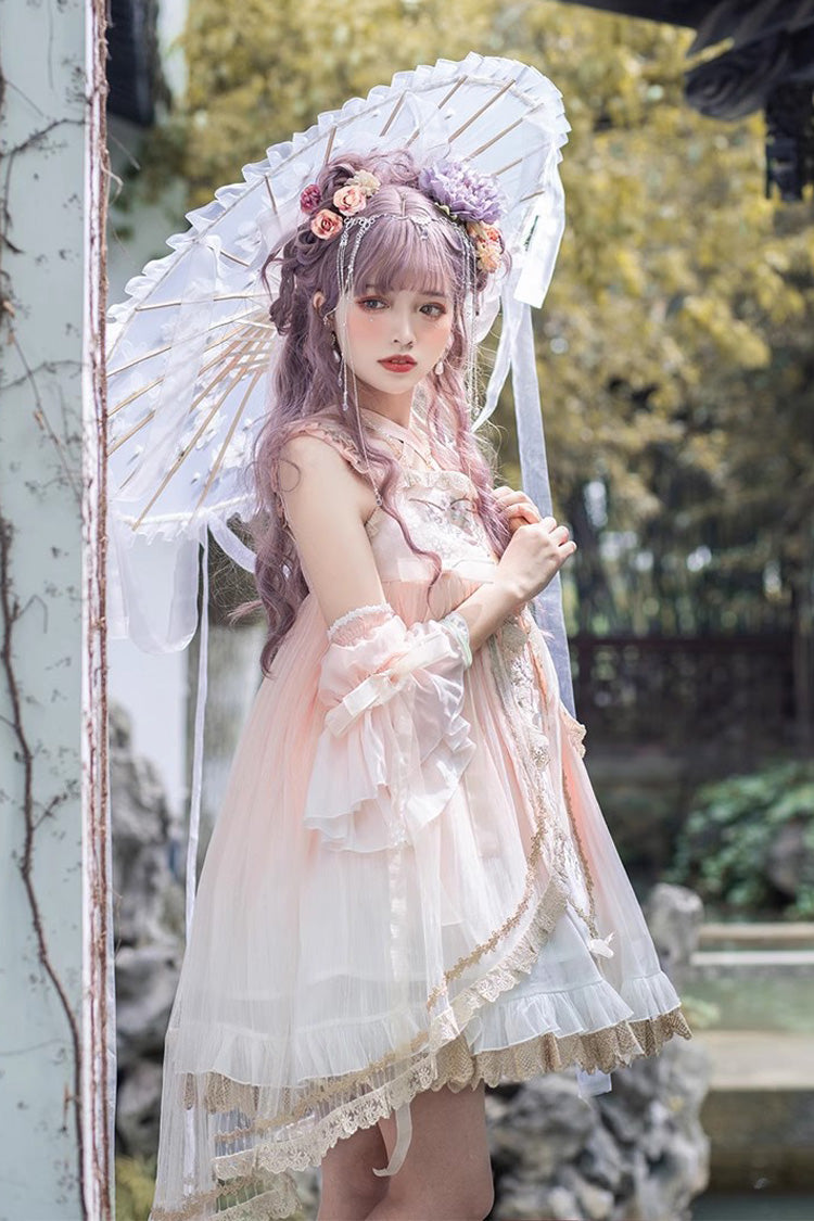 Pink Sleeveless Ruffle Embroidery Sweet Chinese Style Princess Lolita Jsk Dress