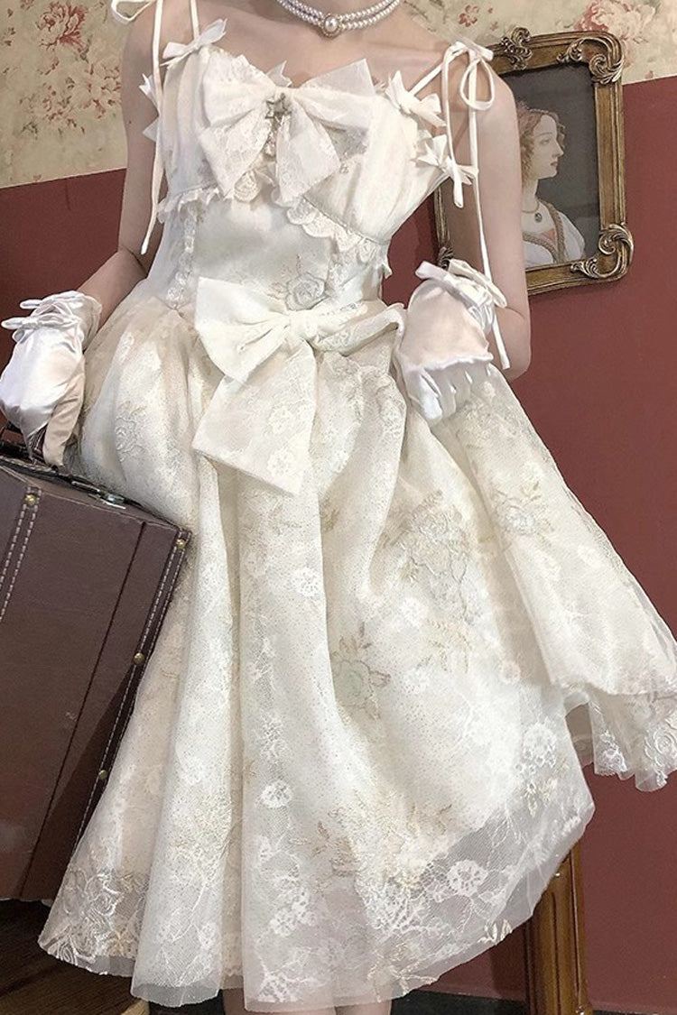 White Print Hanayome Embroidery Bowknot Sweet Lolita Prom Jsk Dress