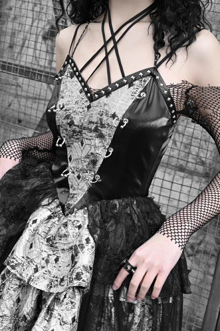 Black Liquid Invasion Halterneck Print Ruffle Gothic Lolita Jsk Dress