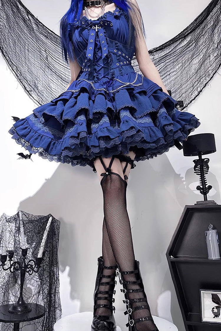 Covenant Cross Sleeveless Triple-Layered Ruffle Bowknot Lace-Up Gothic Lolita Jsk Dress 6 Colors