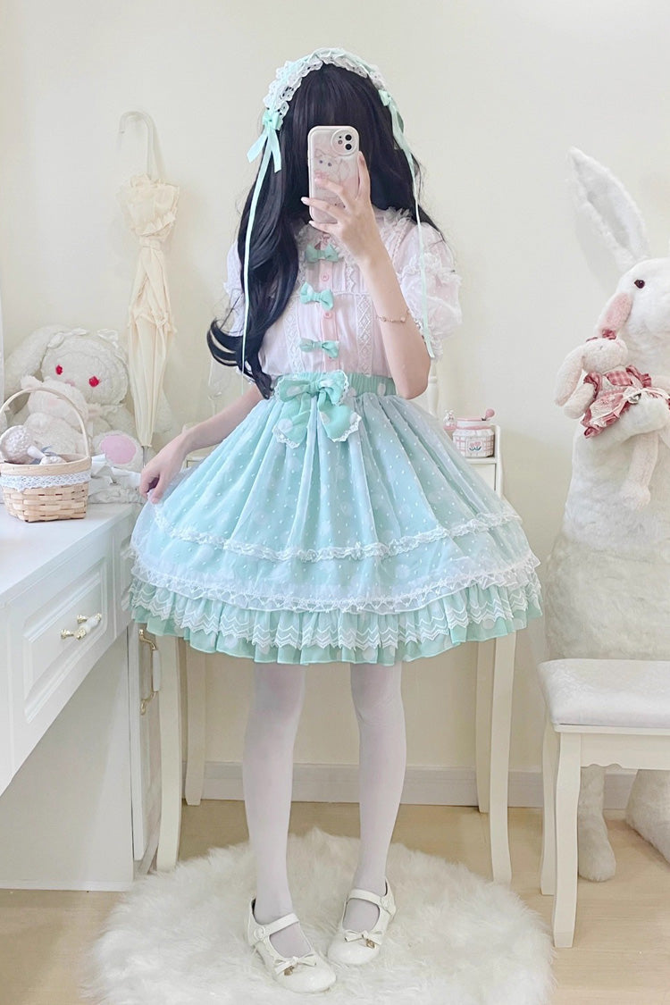 Wave Candy Triple-Layered Print Ruffle Bowknot Sweet Lolita Skirt 3 Colors