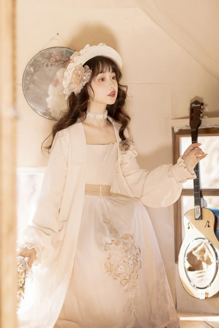 White Chinese Style Bronzing Flower Embroidery Sweet Lolita Jsk Dress