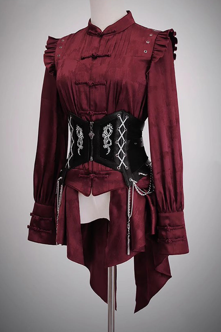 Bone Dragon Stand Collar Long Sleeves Ruffle Embroidery Ouji Fashion Classic Lolita Blouse 3 Colors
