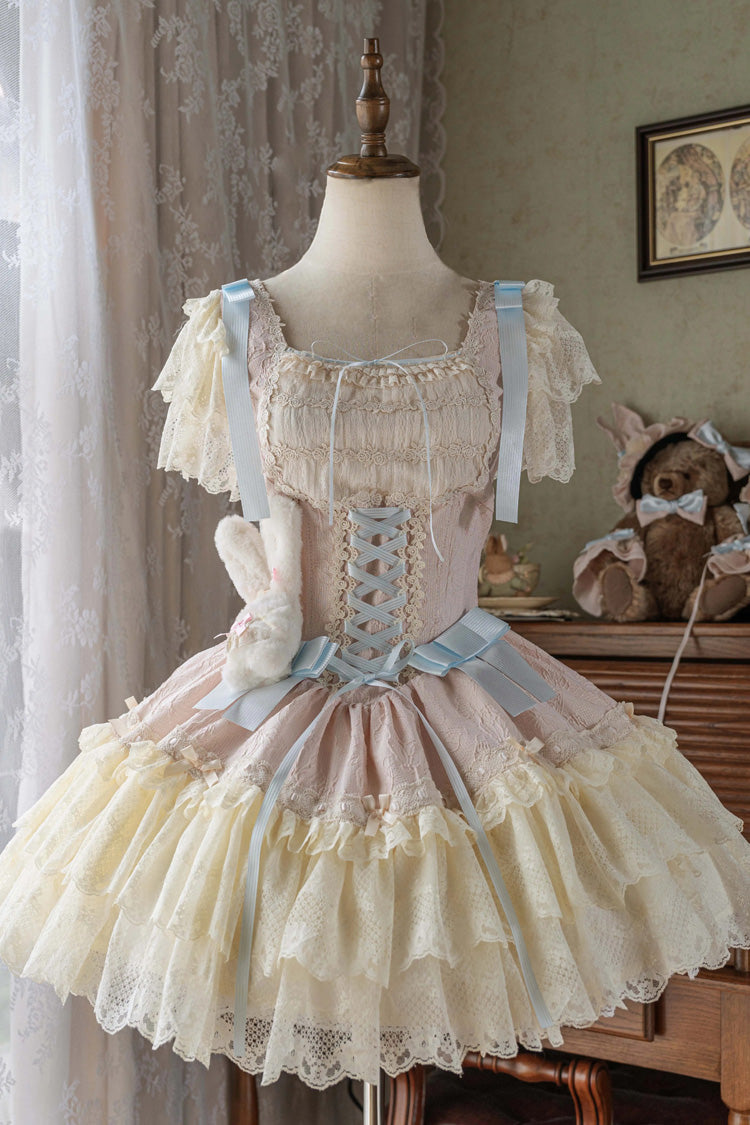 Goodnight Alice Sleeveless Ruffled Bow Lace-Up Sweet Lolita Jsk Dress 3 Colors