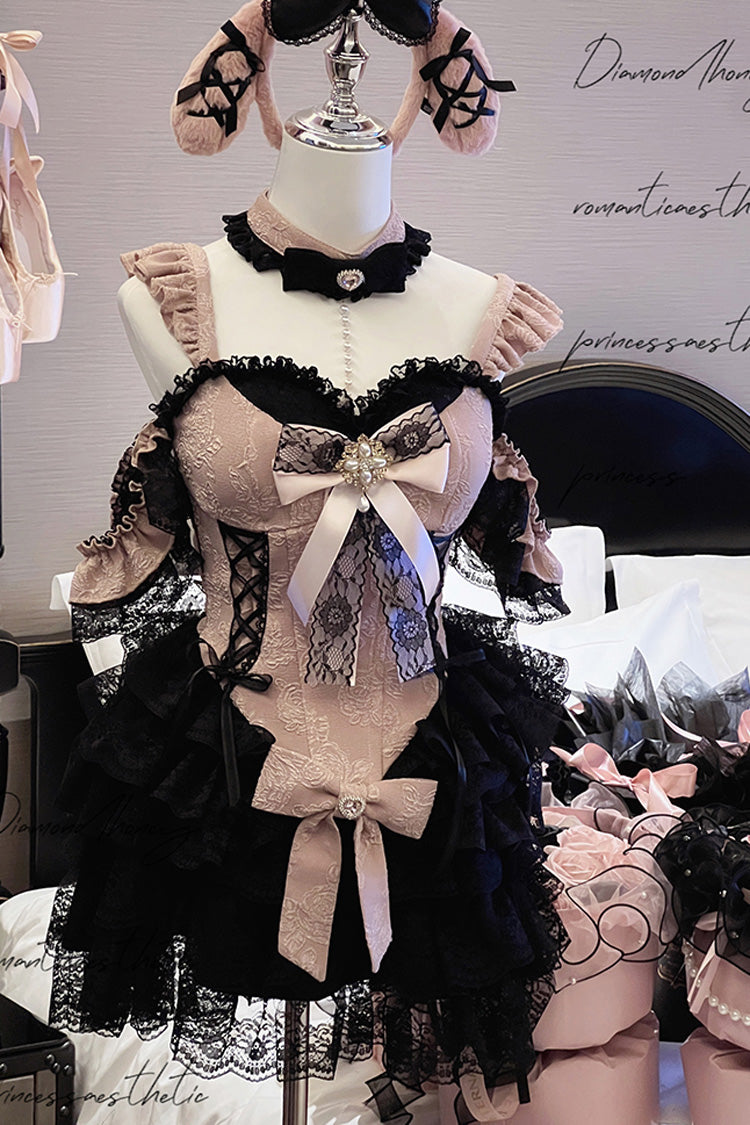 Black/Pink Blackberry Lover Multi-Layered Lace Sweet Princess Lolita Skirt Set