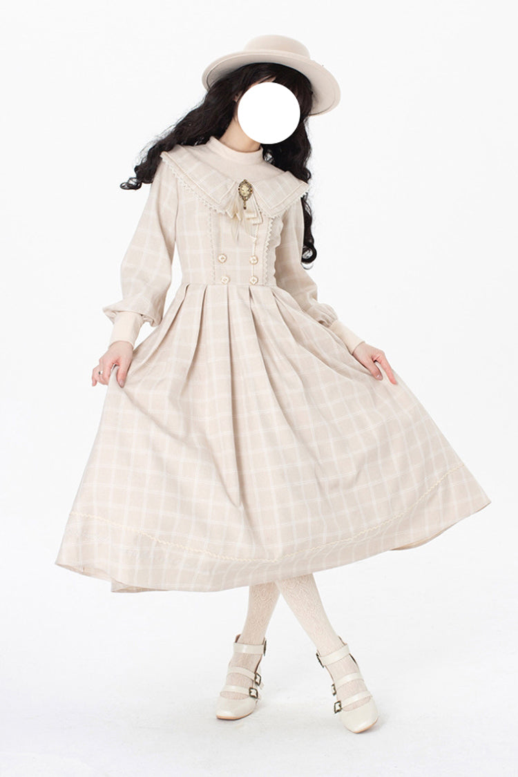 Apricot Fontainebleau Long Sleeves Plaid Print Bowknot Elegant Sweet Lolita Dress
