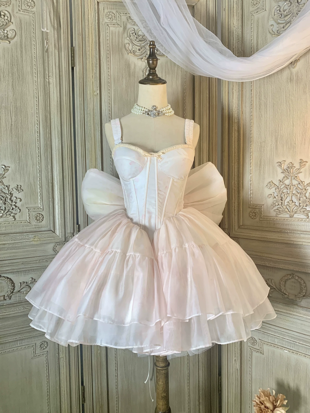 Pink Sleeveless Multi-Layered Ruffled Corset Big Bow Sweet Princess Ballet Lolita Jsk Dress