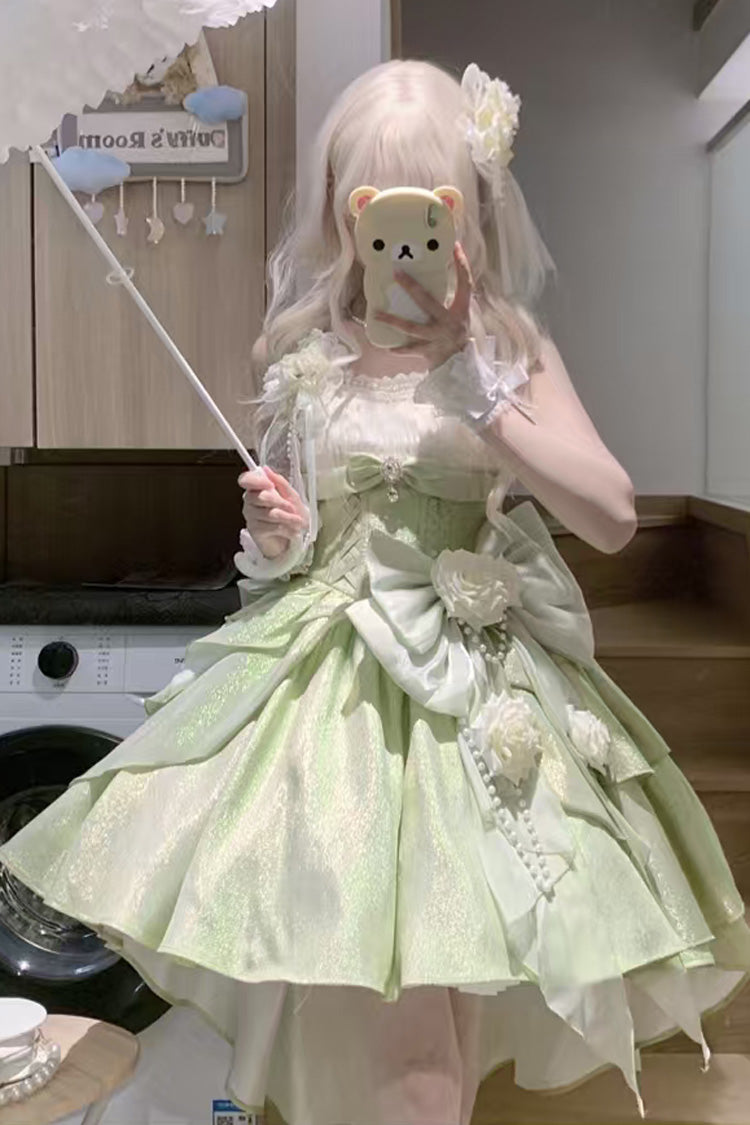 Green Rose Heart Knot Ruffle Hanayome Bowknot Sweet Princess Gorgeous Lolita Jsk Dress