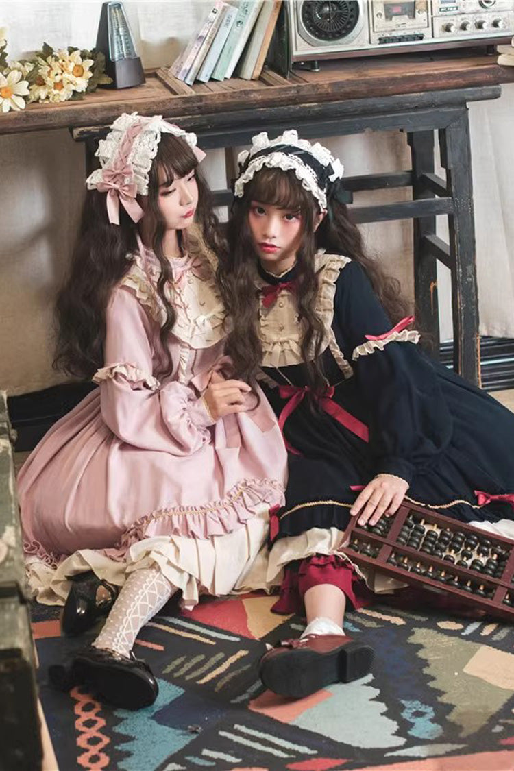 Blue Long Sleeves Ruffle Bowknot Daily Sweet Princess Lolita Dress