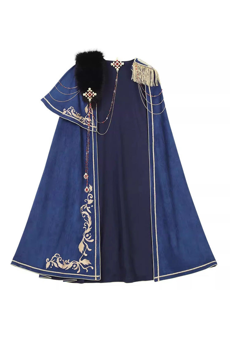 Red/Blue Royal Glory Stand Collar Long Sleeves Ruffled Embroidered Gothic Vintage Prince Palace Ouji Lolita Set