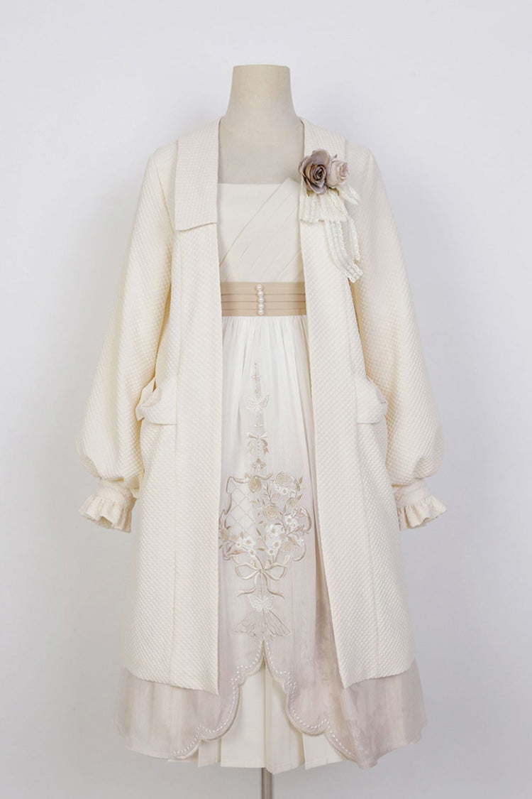 White Chinese Style Bronzing Flower Embroidery Sweet Lolita Jsk Dress