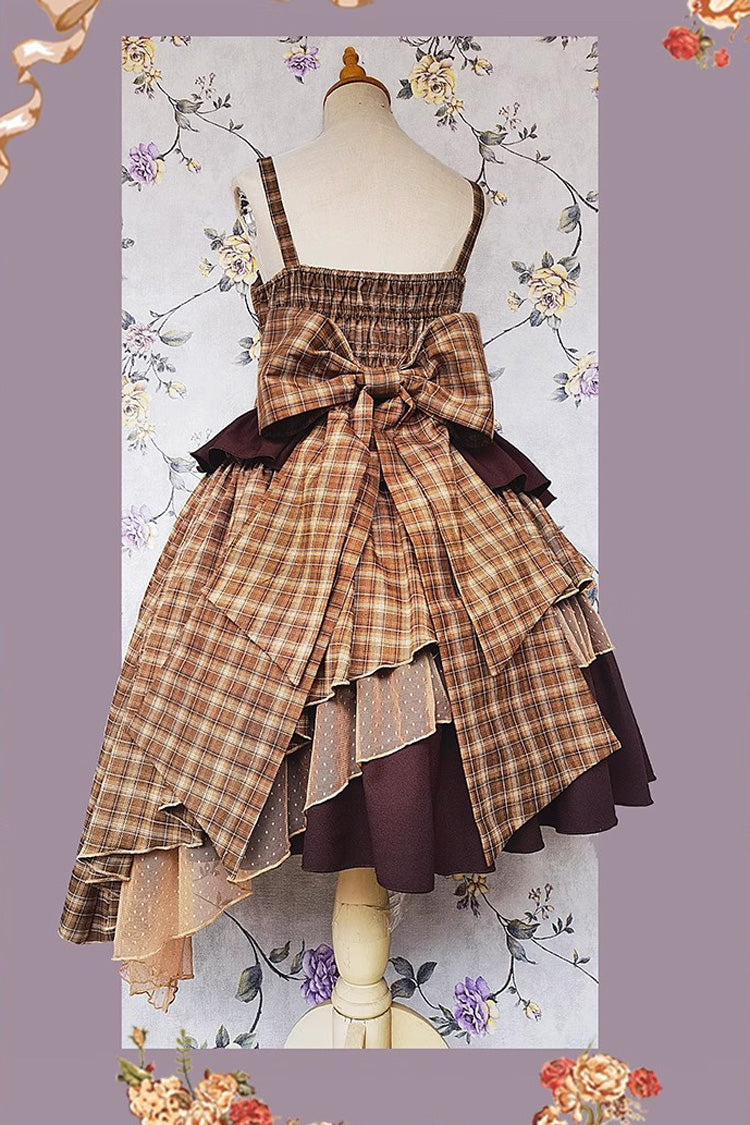 Multi-Color Triple-Layered Print Bowknot Lace Asymmetric Classic Vintage Lolita Dress 5 Colors