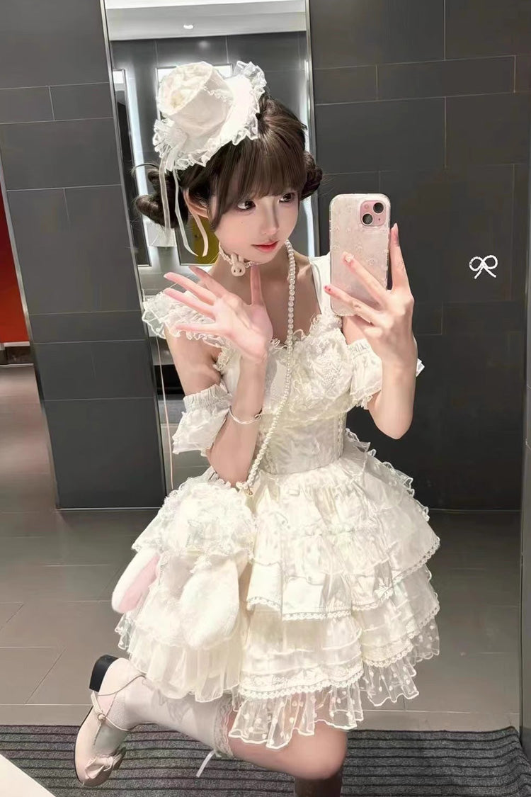 White Pray Multi-Layered Bowknot Lace Sweet Lolita Dress