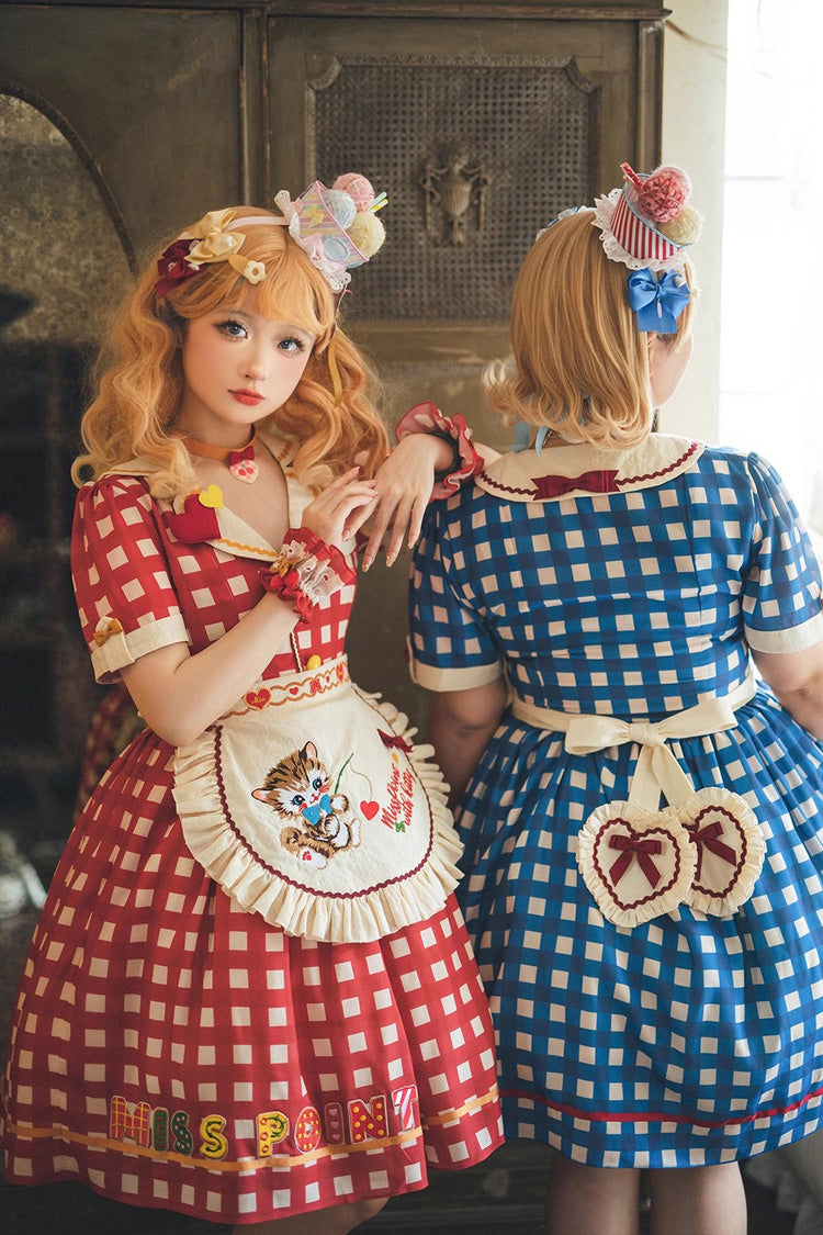 Sweetheart Cat Short Sleeves Print Embroidery Sweet Lolita Dress 3 Colors
