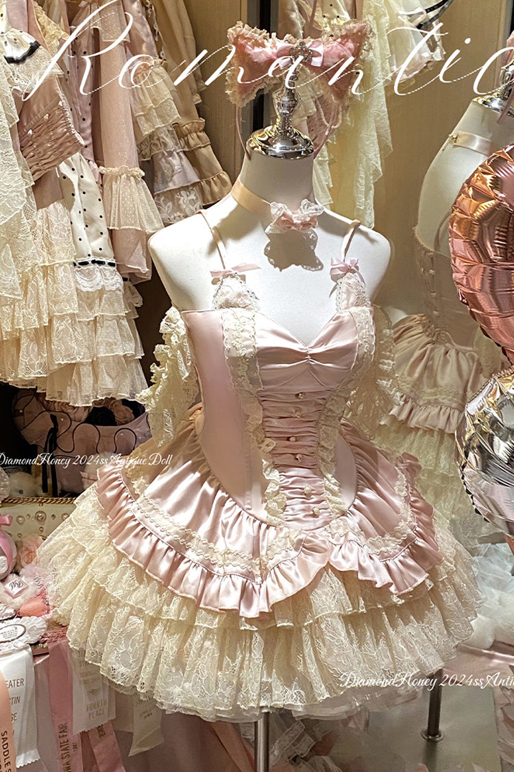 Pink Ballet Cat Multi-Layered Ruffle Lace Sweet Princess Lolita Dress