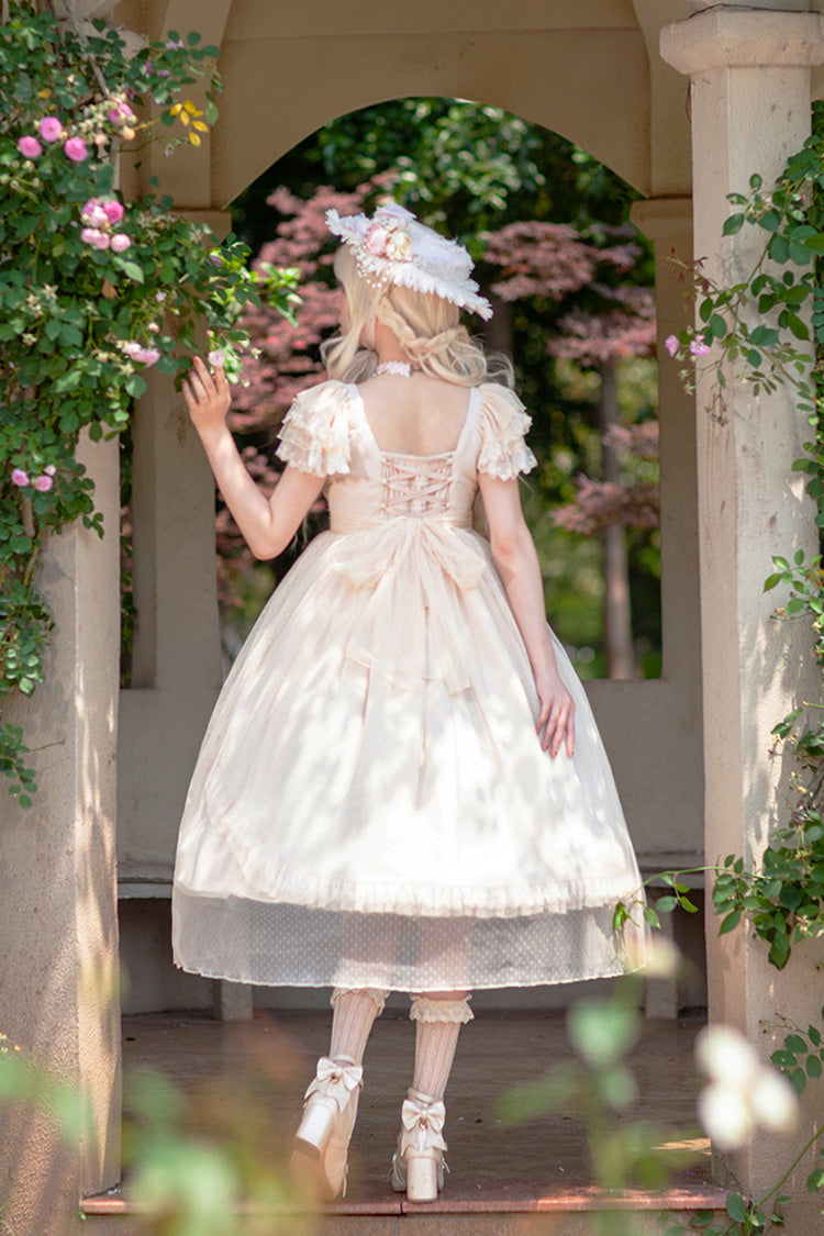 Apricot Moon goddess *Mediana* Polka Dot Print Ruffle Bowknot Asymmetric Sweet Elegant Lolita Dress