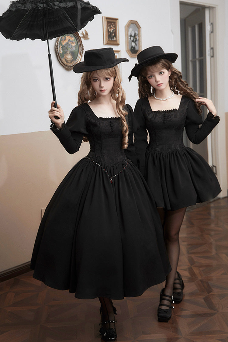 Black Old Testament Short Sleeves Ruffle Embroidery Bowknot Lace-Up Gothic Lolita Dress 2 Versions
