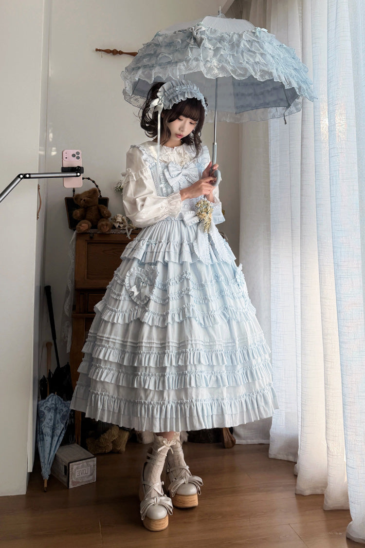 Blue Heart In Love Multi-Layered Ruffled Bow Sweet Lolita Jsk Dress