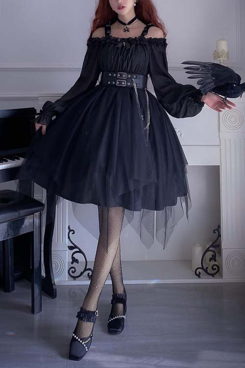 Twelve O'Clock Star Irregular Hem Gothic Lolita OP Dress