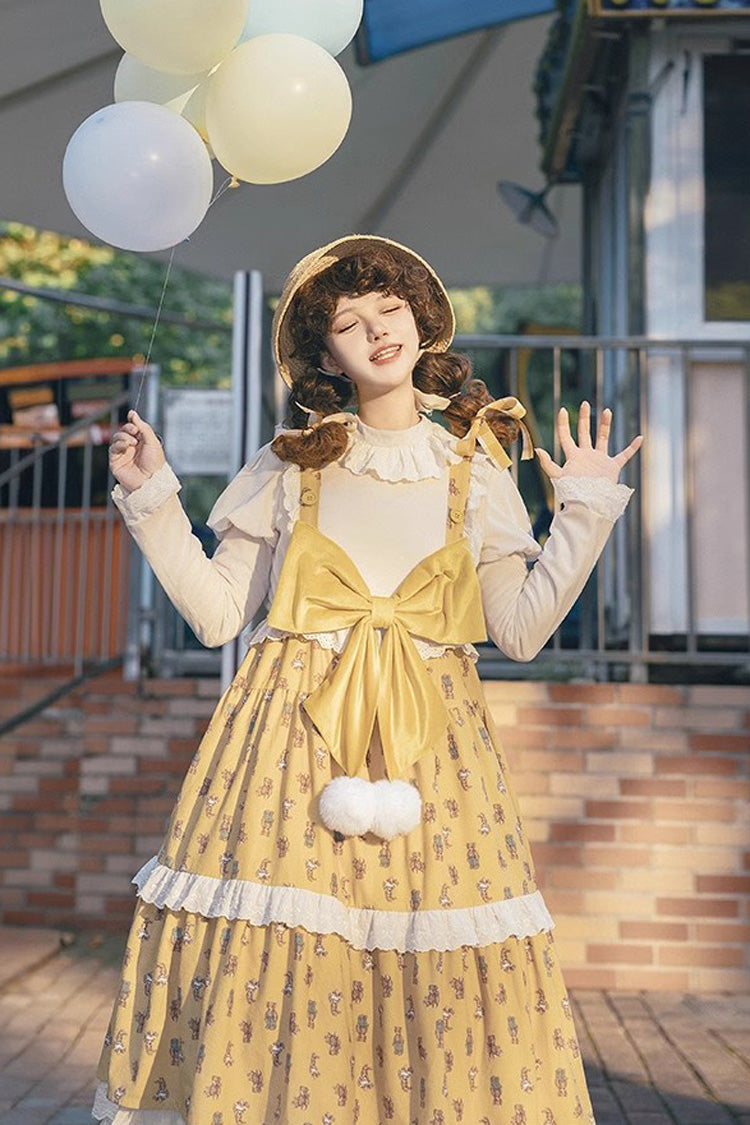 Yellow Stuffed Bear Print Bowknot Sweet Lolita Jsk Dress