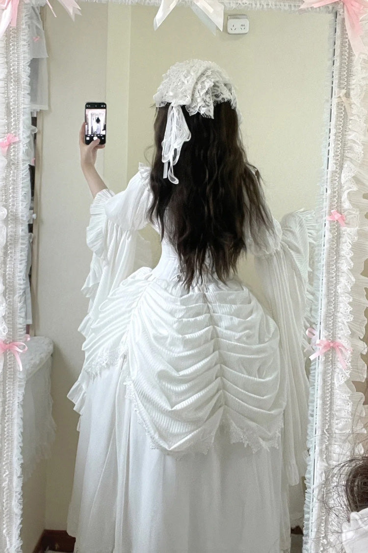 White Sleepwalking Long Hime Sleeves Stitching Lace Plus Size Gothic Elegant Lolita Skirt Set