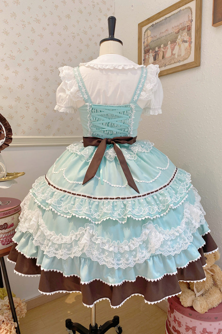 Mint Chocolate Fondant Cake Sleeveless Multi-Layered Ruffle Bowknot Lace Sweet Lolita Jsk Dress