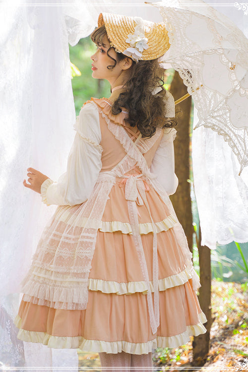 Round Collar Long Sleeve High Waist Multi-Layer Ruffled Sweet Lolita OP Dress