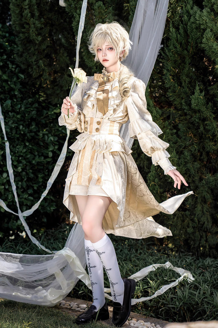 Golden Jacquard Print Ruffle Elegant Prince Handsome Ouji Lolita Shorts