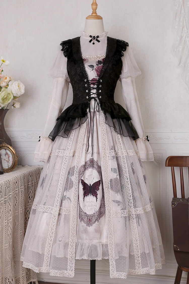 Multi-Color Long Sleeves Print Ruffle French Princess Classic Gothic Lolita Dress Set