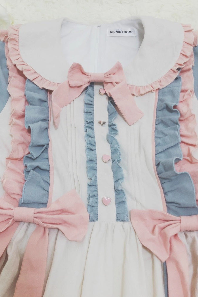 Blue/Pink Sweetheart Puff Doll Collar Long Sleeves Ruffle Bowknot Sweet Plus Size Lolita Dress