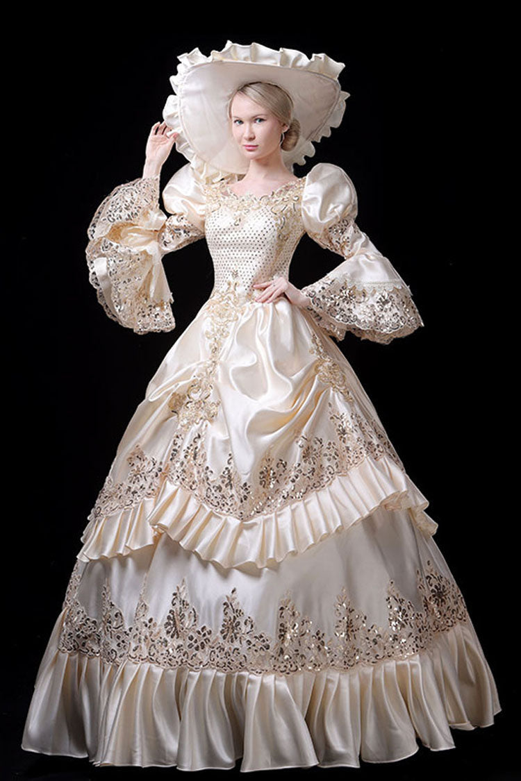 Champagne Court Style High Waisted Ruffled Multi-Layer Victorian Lolita Prom Dress