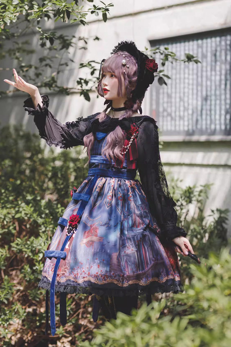 Midnight Magic Church Print Ruffle Punk Lolita Jsk Dress 3 Colors