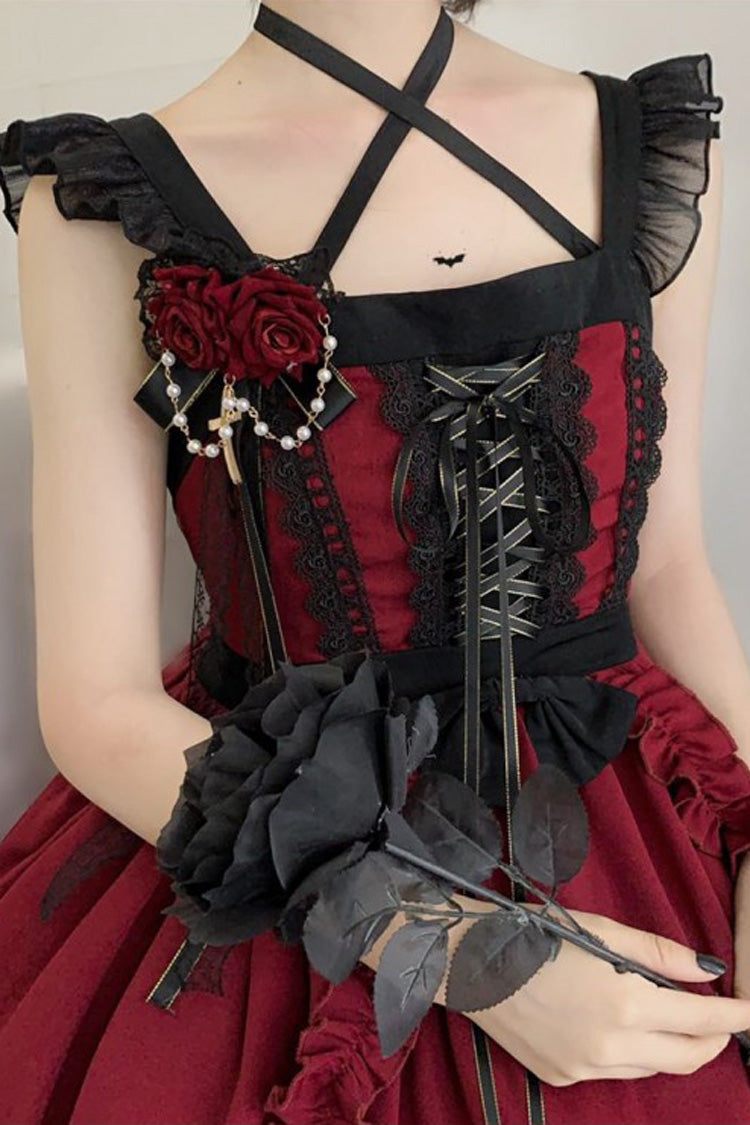 Red Seven Deadly Sins - Wrath Double-Layered Ruffle Stitching Lace Gothic Lolita Jsk Dress