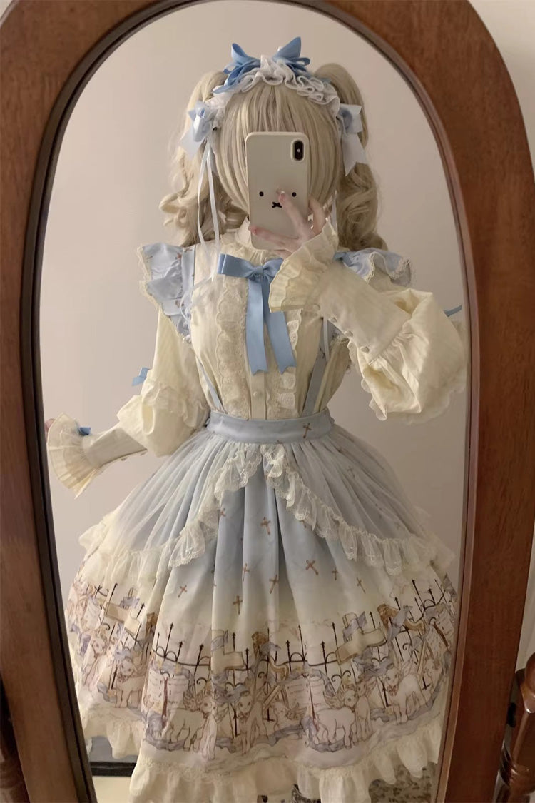 Angel Lamb Printed Ruffled Bow Sweet Lolita Skirt 3 Colors