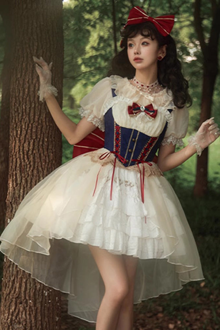 White/Blue Gorgeous White Snow Princess Short Sleeves Sweet Lolita Dress