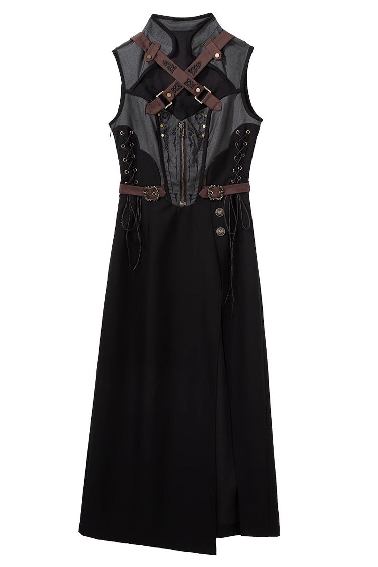 Black Shadow Wasteland Sleeveless Lace-Up Zipper Punk Lolita Dress