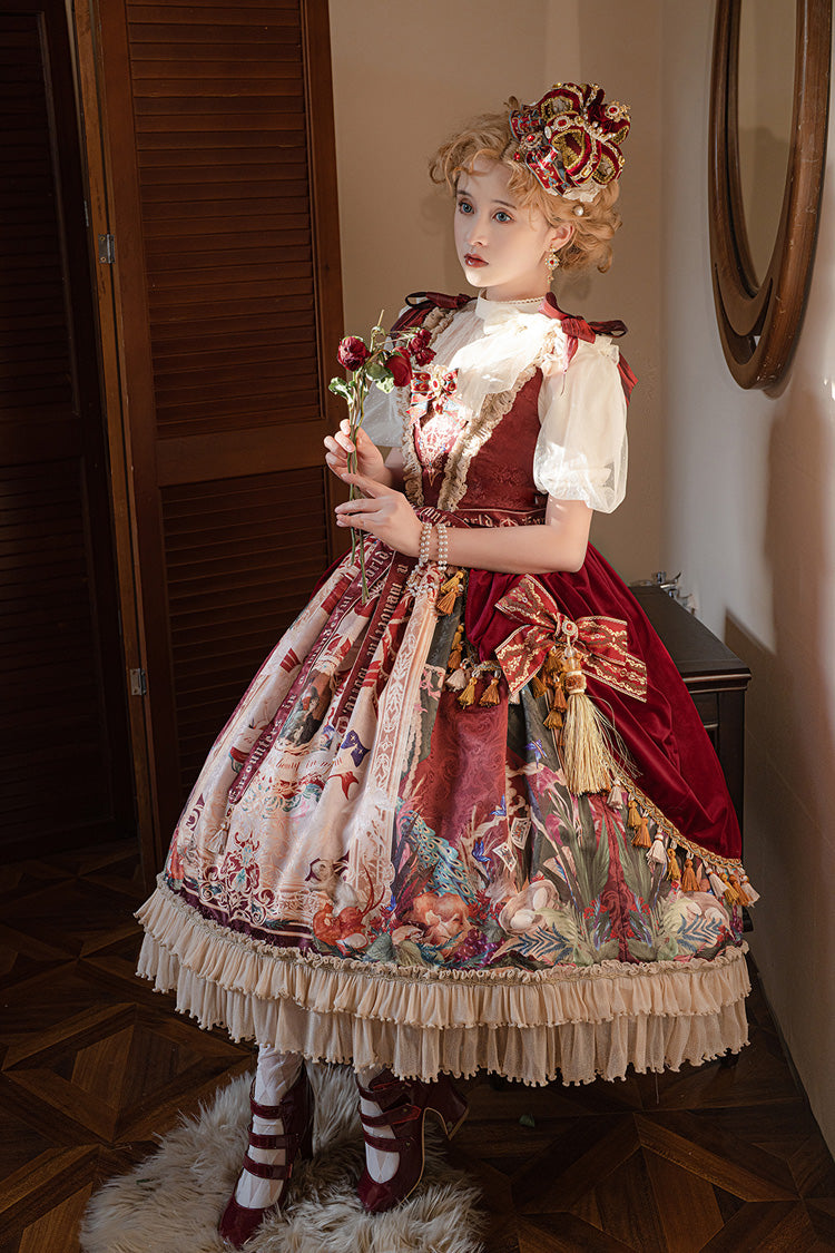 Red Kaleidoscope of Dreams Sleeveless Double-Layered Print Embroidery Bowknot Classic Vintage Gorgeous Lolita Jsk Dress