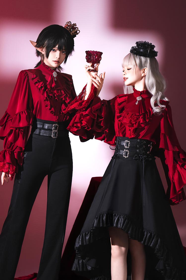 Black Day and Night Song Long Sleeves Ruffle Ouji Gothic Lolita Skirt Blouse