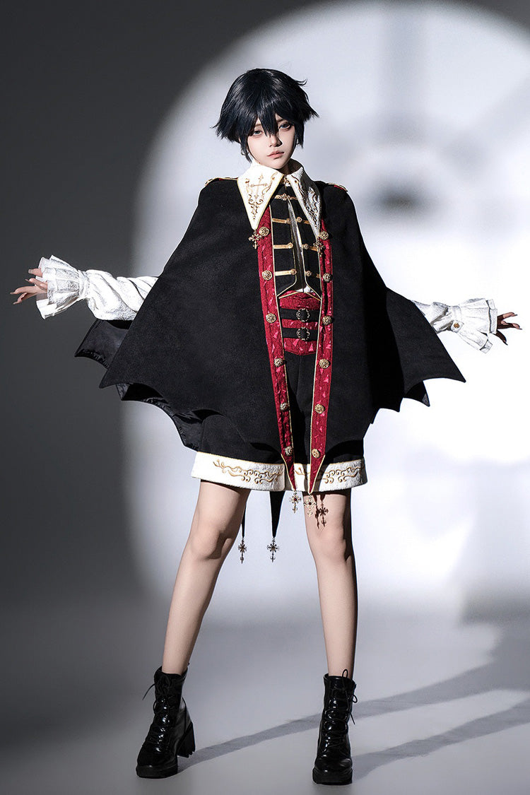 Black Vampire Noble Court Long Sleeves Embroidery Gothic Prince Handsome Ouji Lolita Set