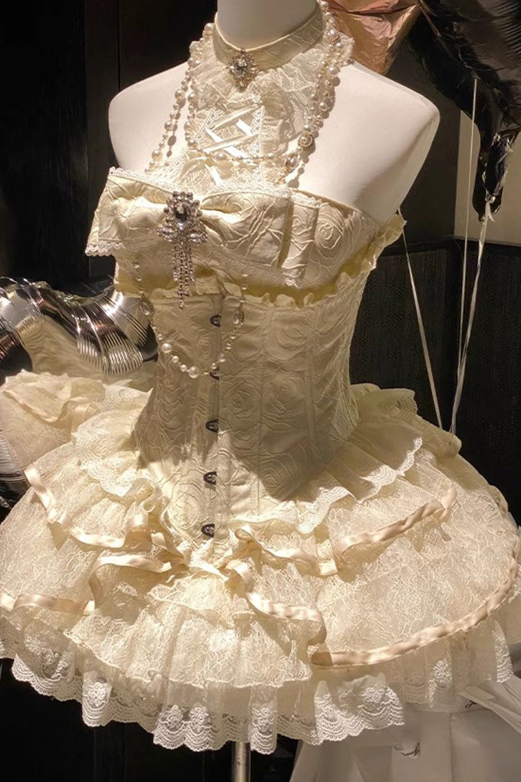 Ivory Eternal Temple Halterneck Ruffle Bowknot Lace Sweet Princess Lolita Dress